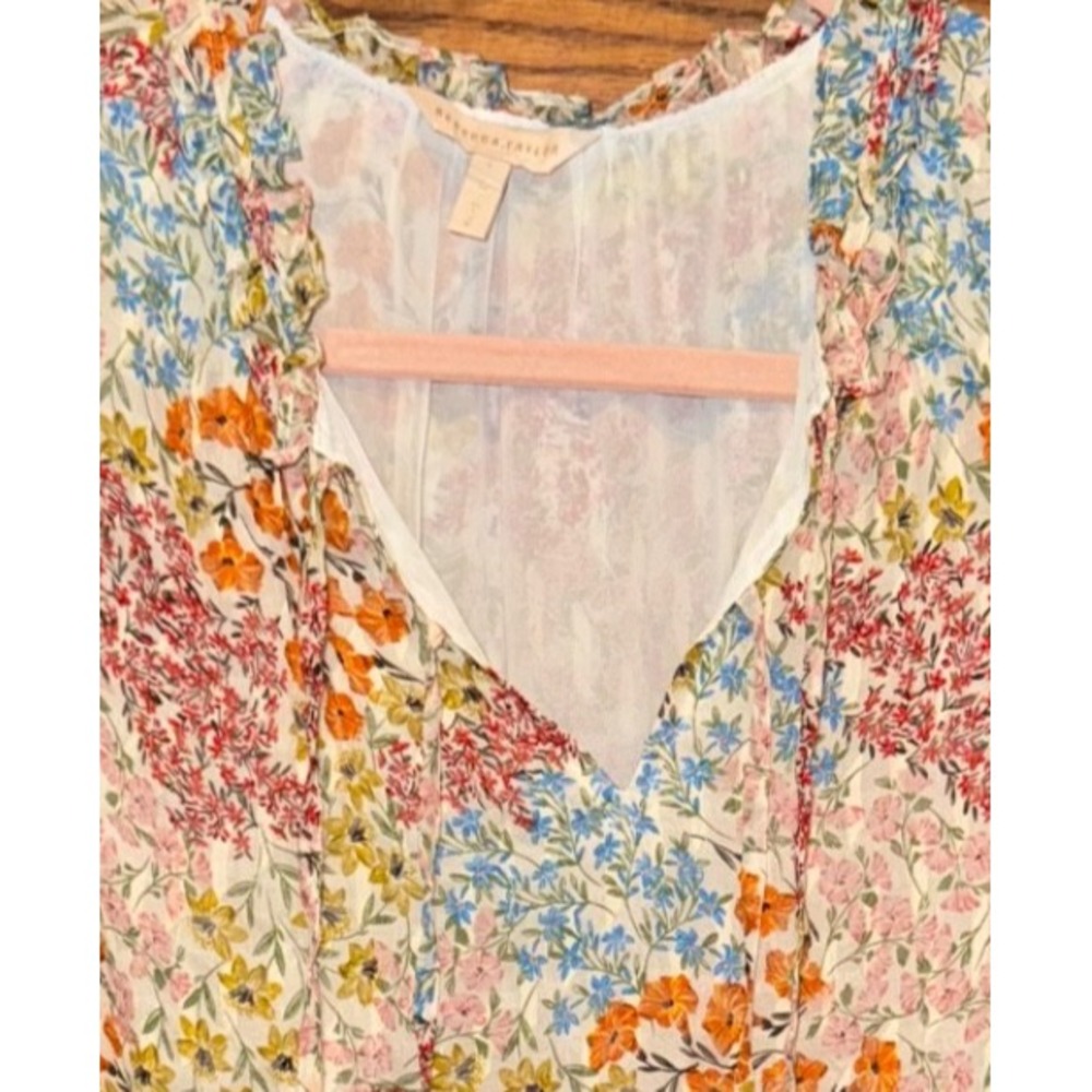 Rebecca Taylor Sz 2 Floral Long Sleeve Blouse Boho Cottagecore Romantic Top chic - Picture 2 of 5
